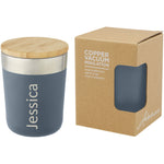 Branded Lagan 300 ml copper vacuum insulated stainless steel tumbler with bamboo lid