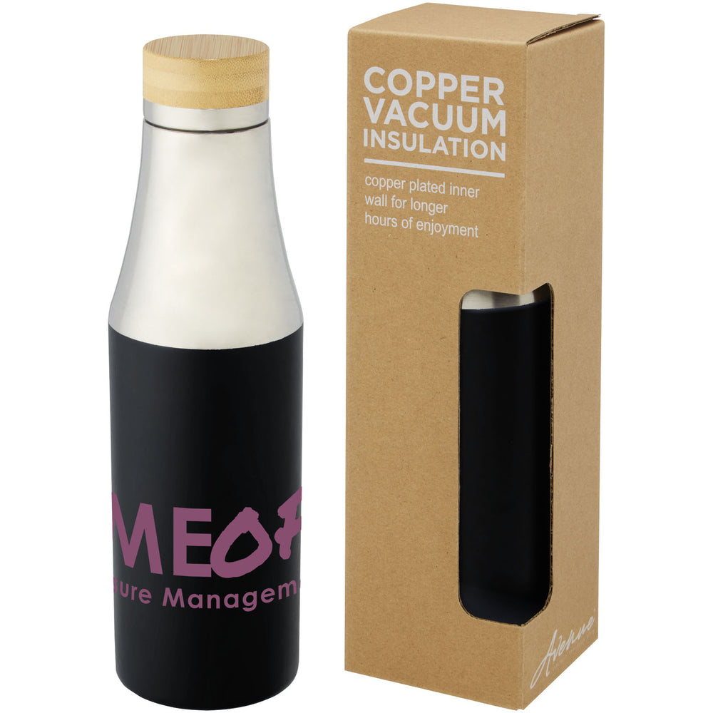 Branded Hulan 540 ml copper vacuum insulated stainless steel bottle with bamboo lid