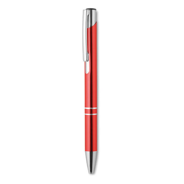 Push button pen with black ink in red