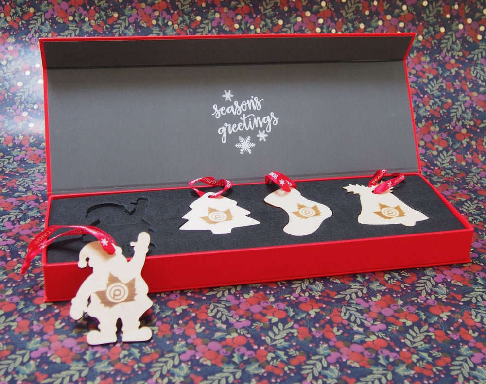 Branded Basswood Tree Decorations Presentation Set