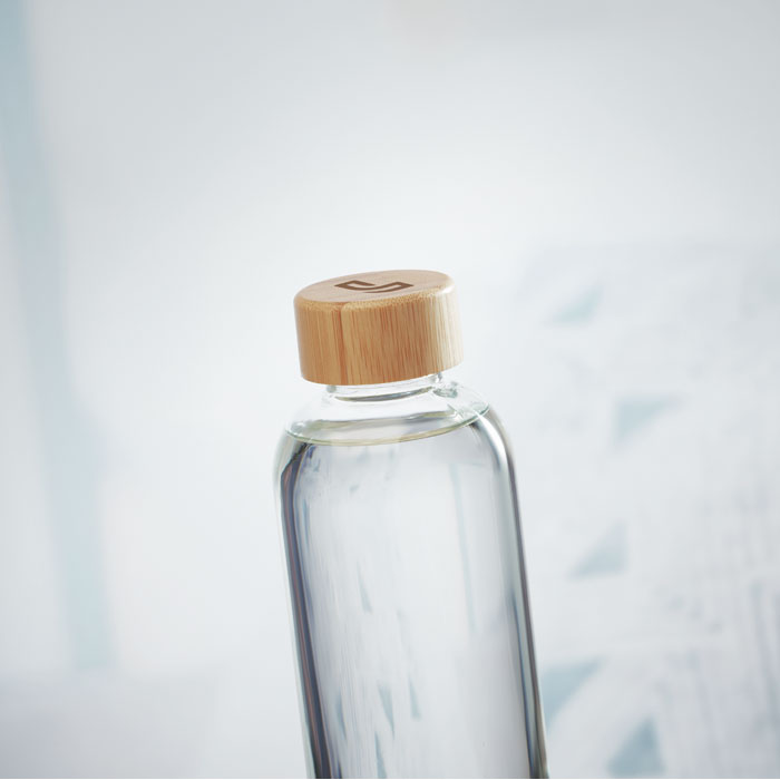 Branded Glass bottle 650ml, bamboo lid