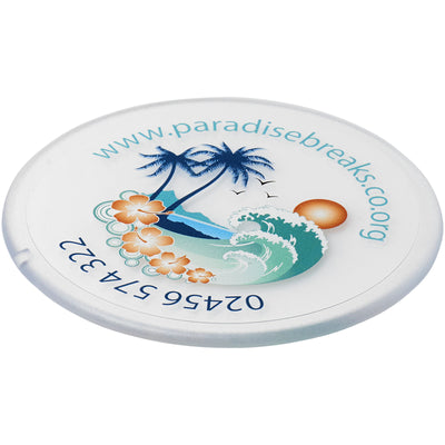 Branded Renzo round plastic coaster