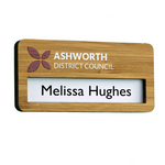 Bamboo Reusable Window Name Badge with Pin Fitting - 73mm x 35mm