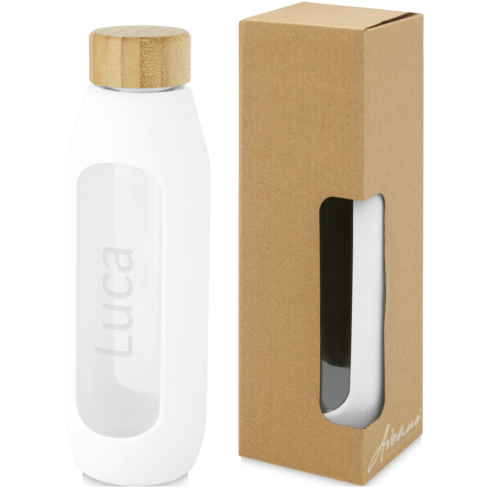 Branded Tidan 600 ml borosilicate glass bottle with silicone grip