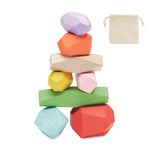 Branded 8 stacking wood rocks in pouch