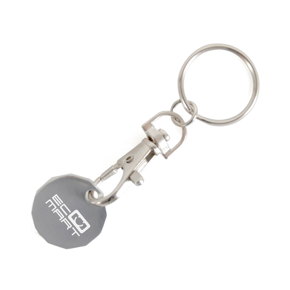 Branded Aluminium 12-sided GBP Trolley Coin On Trigger Clip + Split Ring