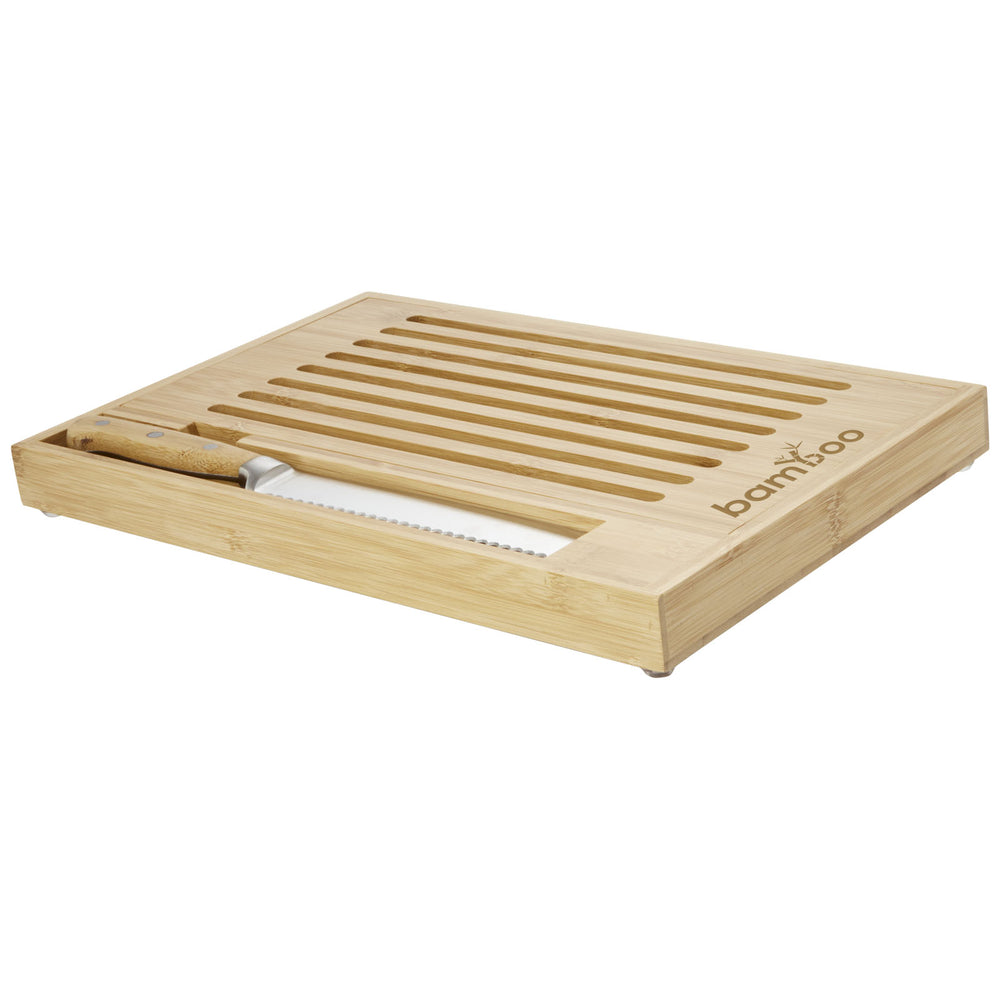 Branded Pao bamboo cutting board with knife