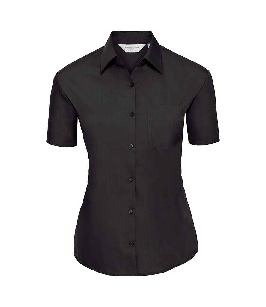 Russell Collection Ladies Short Sleeve Easy Care Poplin Shirt Black