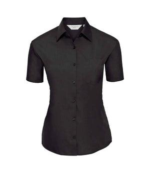 Russell Collection Ladies Short Sleeve Easy Care Poplin Shirt Black