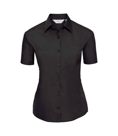 Russell Collection Ladies Short Sleeve Easy Care Poplin Shirt Black