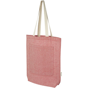 Pheebs 150 g/m² recycled cotton tote bag with front pocket in all heather red