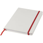 Branded Spectrum A5 white notebook with coloured strap