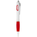 Nash ballpoint pen with silver barrel and red grip. Branding next to the clip