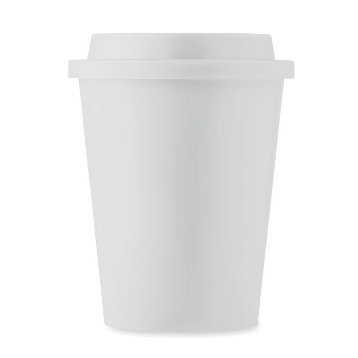 Branded Double wall tumbler PP 300 ml with drinking lid