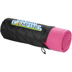 Branded Huggy fleece plaid blanket with carry pouch