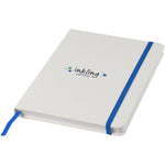 Branded Spectrum A5 white notebook with coloured strap