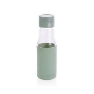 Ukiyo glass hydration tracking bottle with sleeve