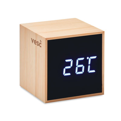 LED alarm clock bamboo casing Cube
