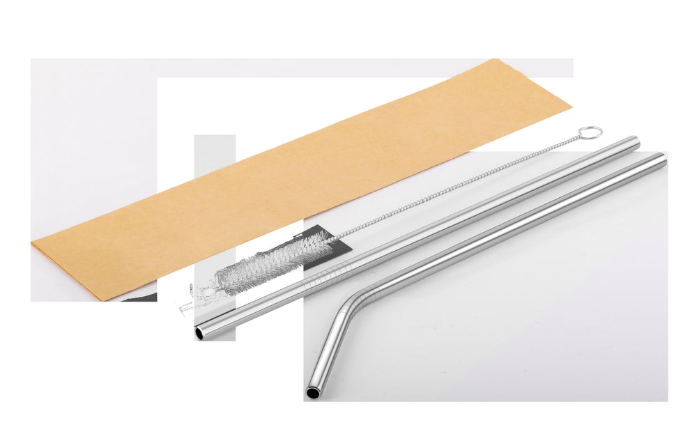 Branded Reusable Metal Straws Set in Paper Sleeve