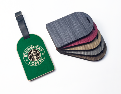 Wooden Ply Luggage Tag - Design 3 - With Black Leatherette Buckle Strap