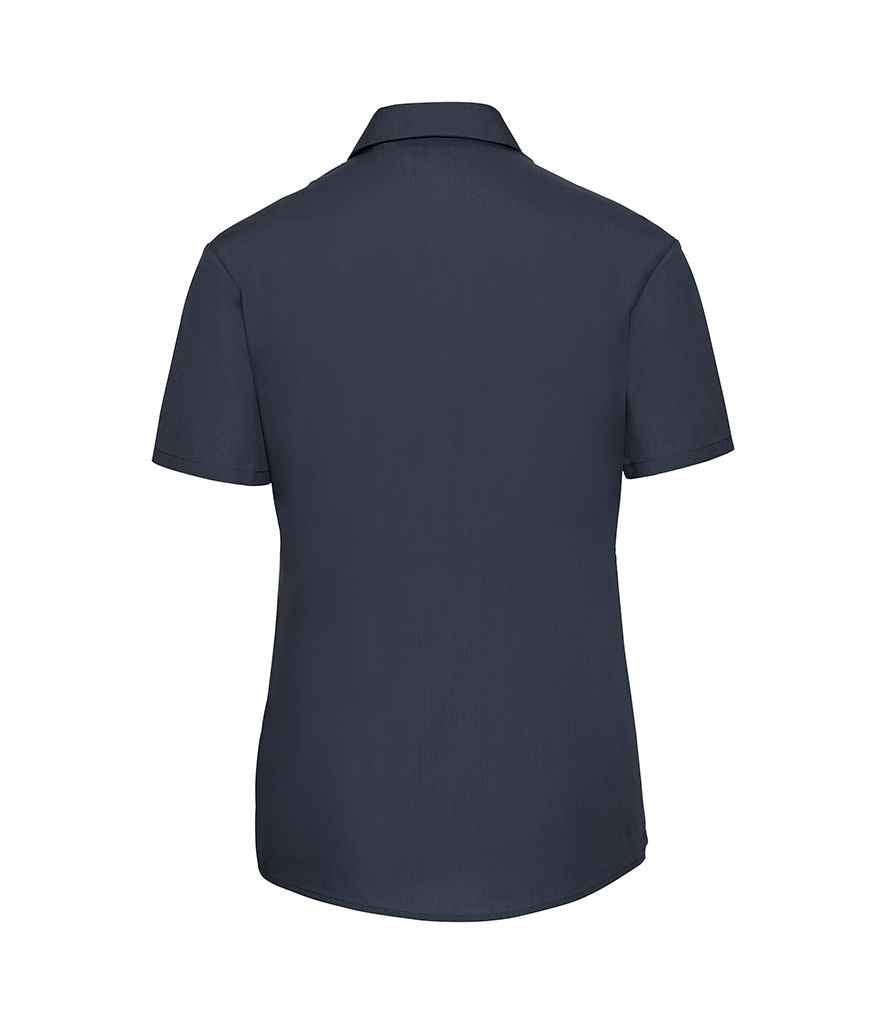 Russell Collection Ladies Short Sleeve Easy Care Poplin Shirt French Navy