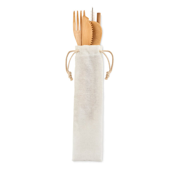 Branded Bamboo cutlery with straw