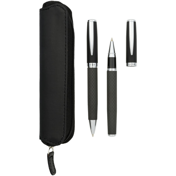 Branded Carbon duo pen gift set with pouch