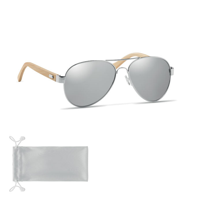 Branded Bamboo sunglasses in pouch
