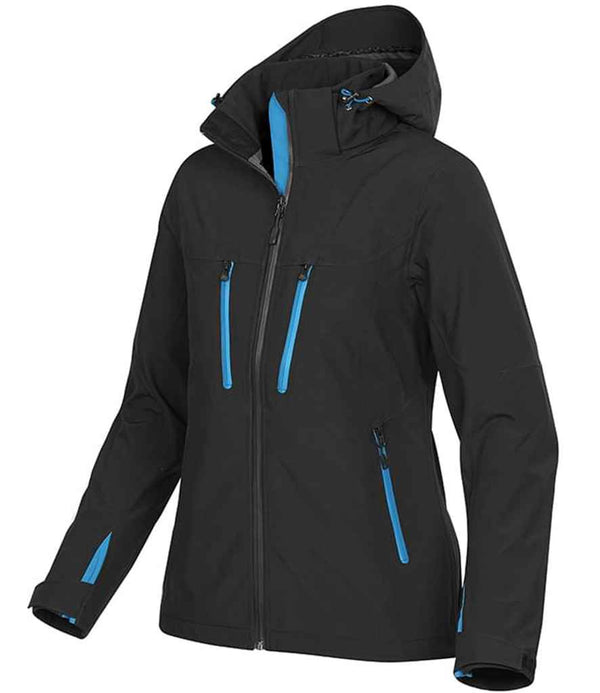 Stormtech Ladies Patrol Hooded Soft Shell Jacket Black/Electric Blue