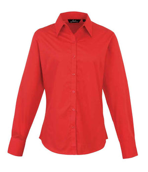 Premier Ladies Long Sleeve Poplin Blouse Red