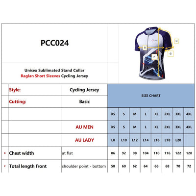 Raglan Unisex Sublimated Stand Collar Short Sleeves Cycling Jersey - 150gsm