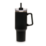 Everest BLACK Stainless Steel Mug with Straw and Handle - 1182ml