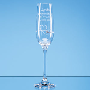 Single Diamante Petit Champagne Flute with Heart Design in an attractive Gift Box