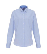 Premier Ladies Long Sleeve Striped Oxford Shirt White/Oxford Blue