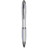 Curvy ballpoint pen with a white frosted barrel and grip