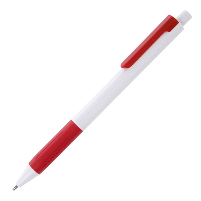 CAYMAN GRIP white barrel ball pen with red grip and clip