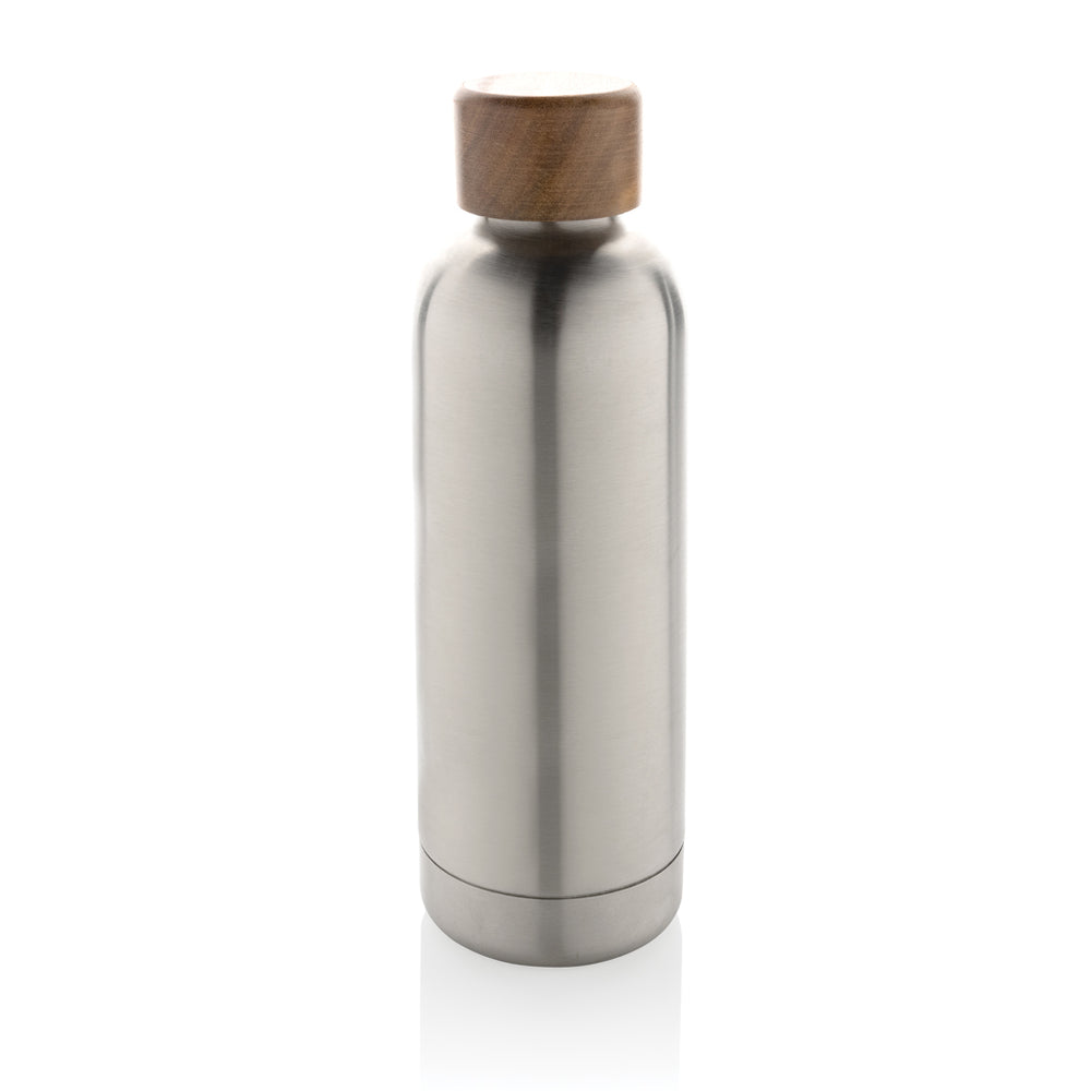 Branded Wood RCS certified recycled stainless steel vacuum bottle