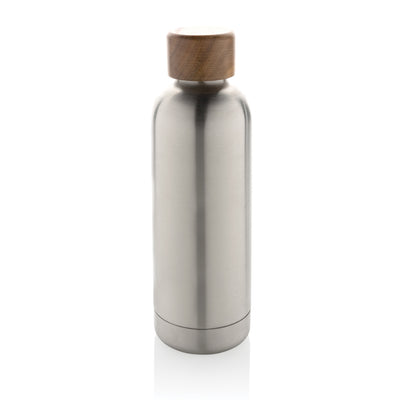 Branded Wood RCS certified recycled stainless steel vacuum bottle