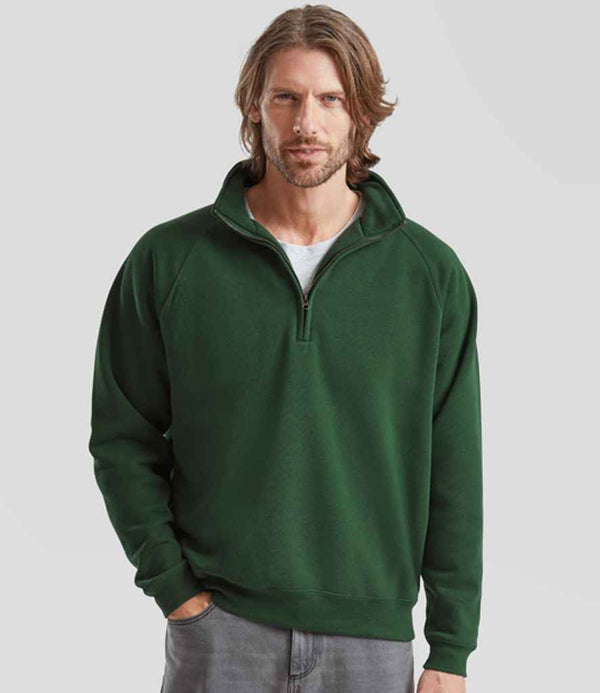 Fruit of the Loom Premium Zip Neck Sweatshirt Bottle Green