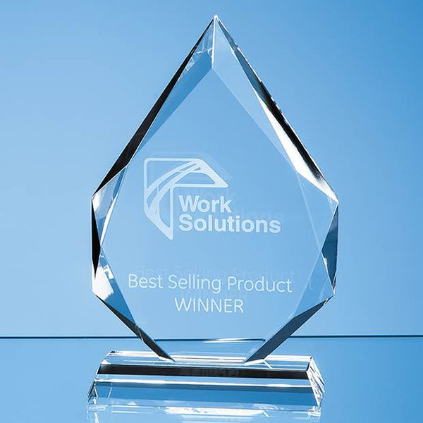 Branded 17cm x 12cm x 20mm Clear Glass Facetted Diamond Peak Award
