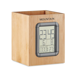 Bamboo penholder and LCD clock