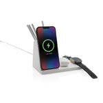 Branded Ontario recycled plastic & bamboo 3-in-1 wireless charger