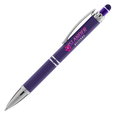 Phoenix stylus pen in purple colour with a logo printed to the barrel.
