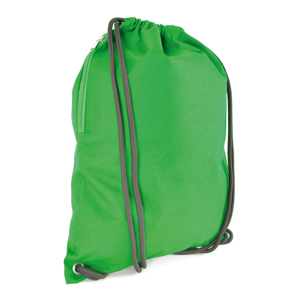 Branded 300D polyester drawstring bag with Thick cord and Side zip pocket