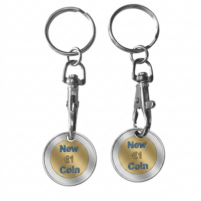 Enamelled Trolley Coin Keyring - Euro