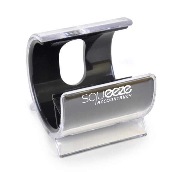 Branded Turbo Desk Phone Holder. Solid Colour Inner Plastic + Clear Cover