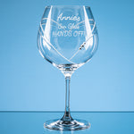 Gin Glass with Heart shaped cut featuring Swarovski crystals bonded to the glass. With engraved message to loved ones.