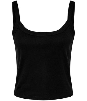 Bella Ladies Micro Rib Spaghetti Strap Tank Top Solid Black Blend