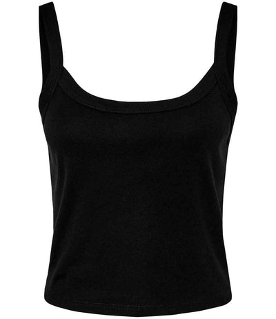Bella Ladies Micro Rib Spaghetti Strap Tank Top Solid Black Blend
