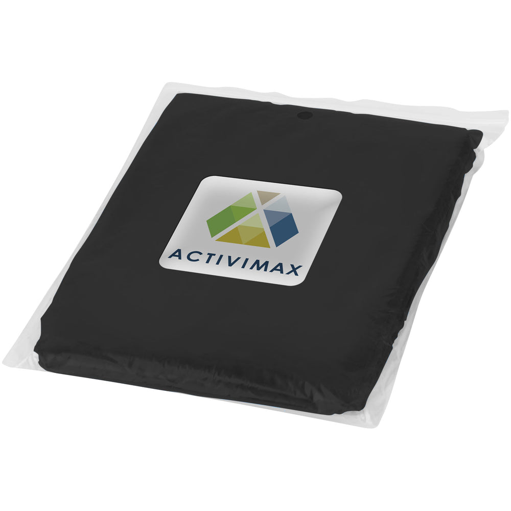 Branded Ziva disposable rain poncho with storage pouch